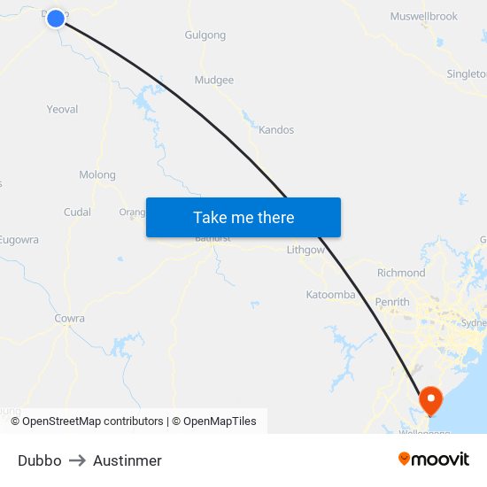 Dubbo to Austinmer map