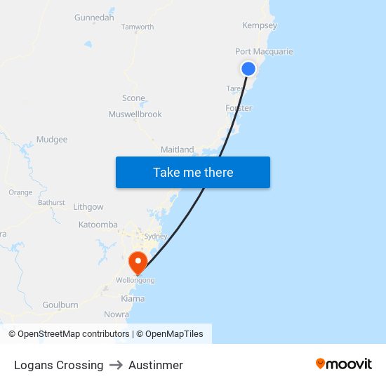 Logans Crossing to Austinmer map