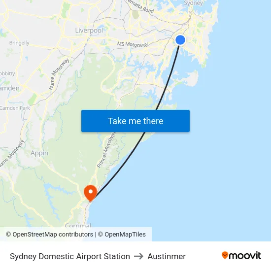 Sydney Domestic Airport Station to Austinmer map