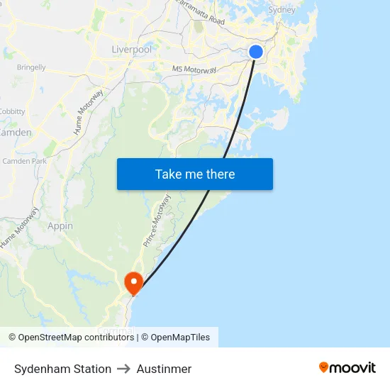 Sydenham Station to Austinmer map