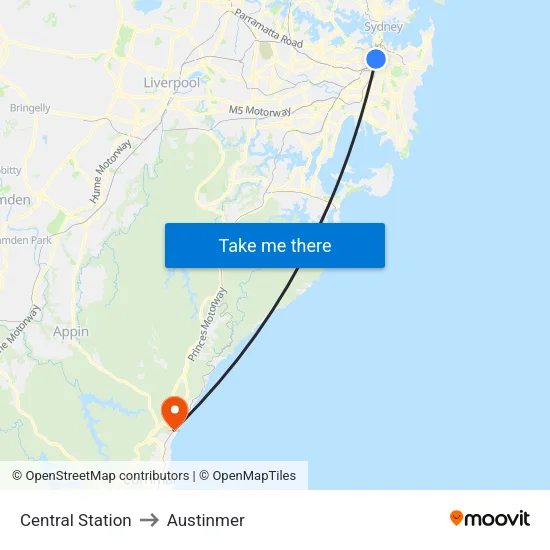 Central Station to Austinmer map