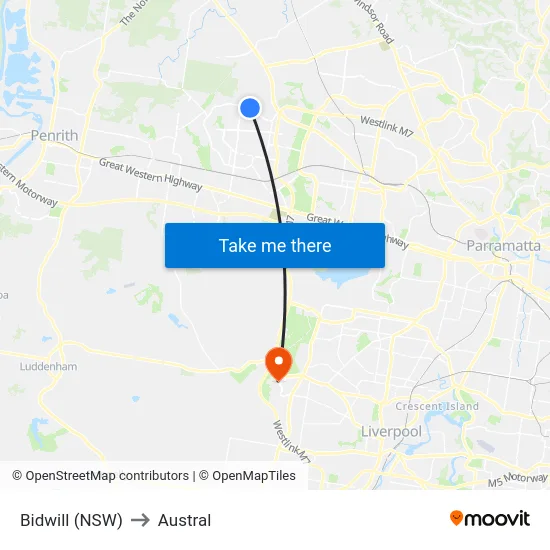 Bidwill (NSW) to Austral map