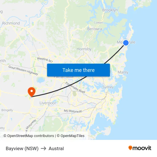 Bayview (NSW) to Austral map