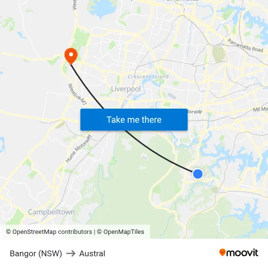 Bangor (NSW) to Austral map