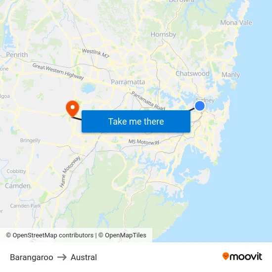 Barangaroo to Austral map