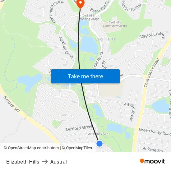 Elizabeth Hills to Austral map