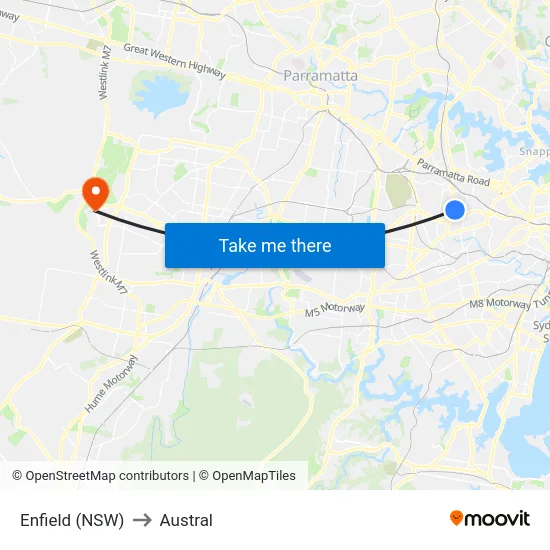 Enfield (NSW) to Austral map