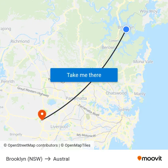 Brooklyn (NSW) to Austral map