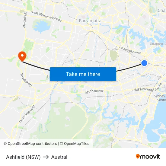 Ashfield (NSW) to Austral map