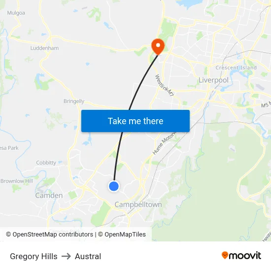 Gregory Hills to Austral map
