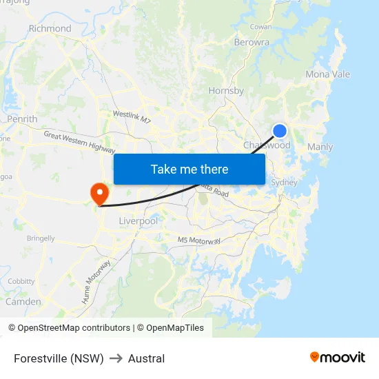 Forestville (NSW) to Austral map