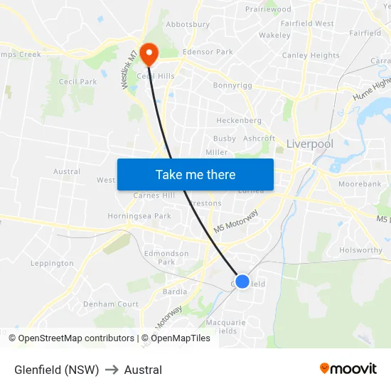Glenfield (NSW) to Austral map