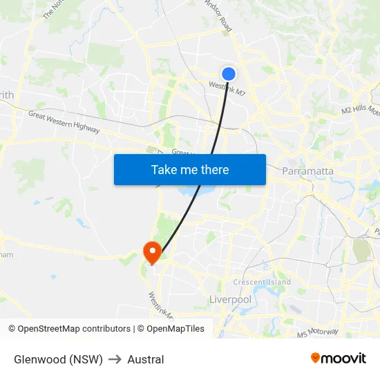 Glenwood (NSW) to Austral map