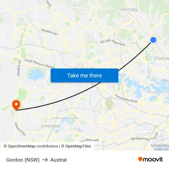 Gordon (NSW) to Austral map