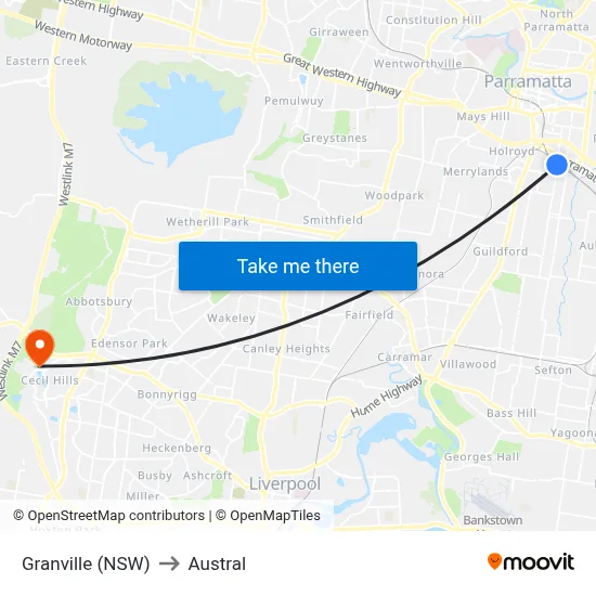 Granville (NSW) to Austral map