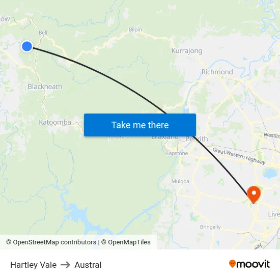 Hartley Vale to Austral map
