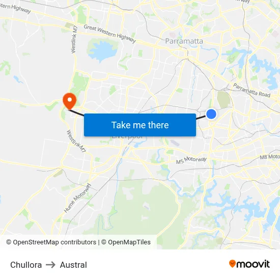 Chullora to Austral map