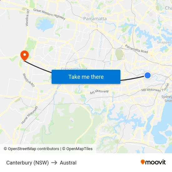 Canterbury (NSW) to Austral map