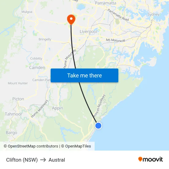 Clifton (NSW) to Austral map