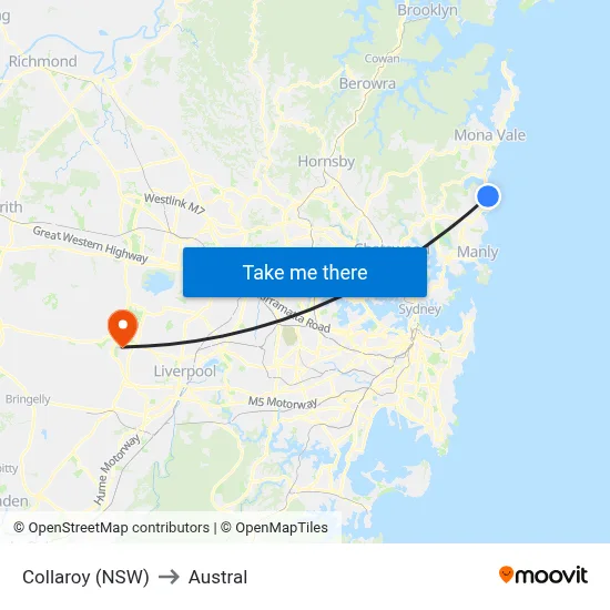 Collaroy (NSW) to Austral map