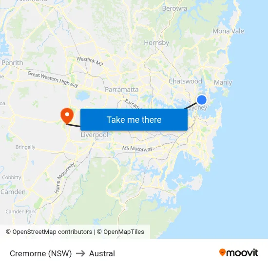 Cremorne (NSW) to Austral map