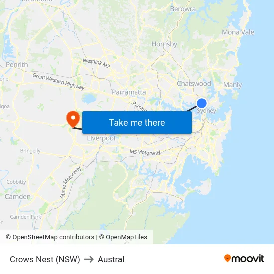 Crows Nest (NSW) to Austral map