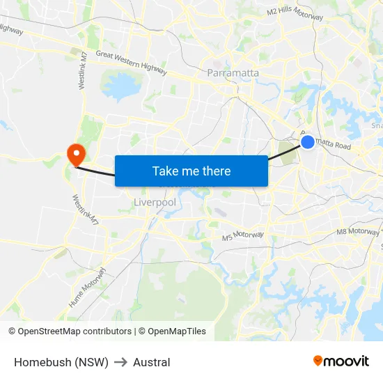 Homebush (NSW) to Austral map