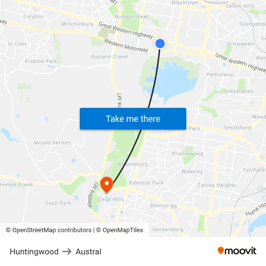 Huntingwood to Austral map