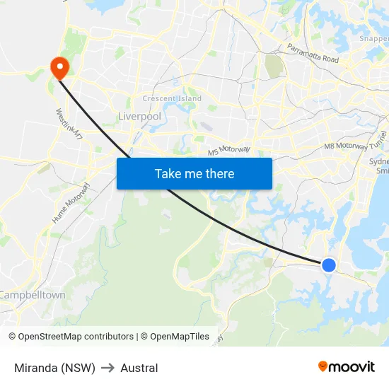 Miranda (NSW) to Austral map