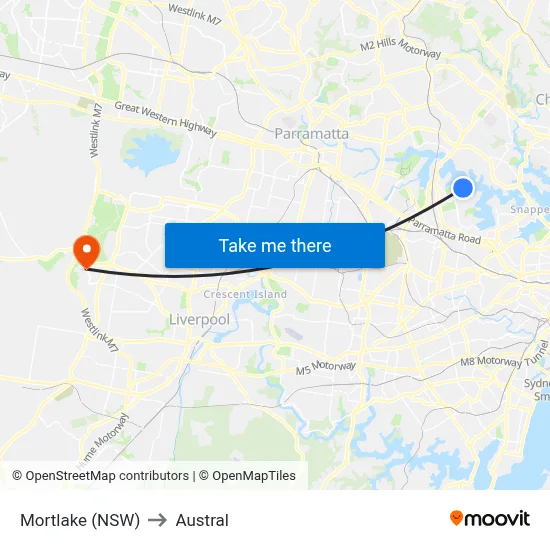 Mortlake (NSW) to Austral map