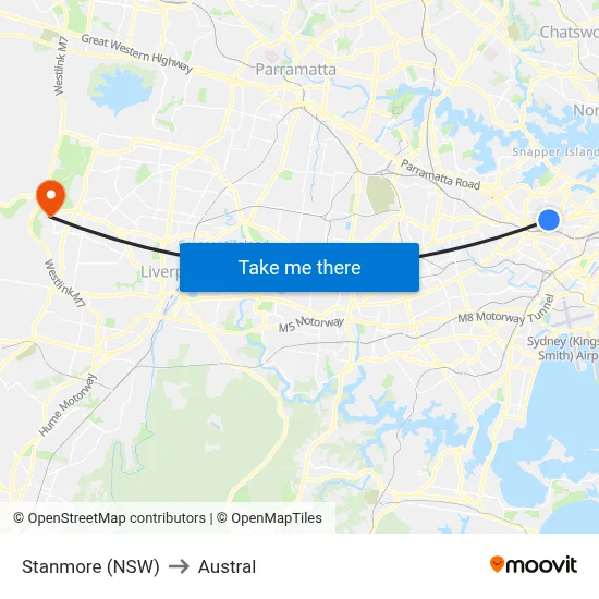 Stanmore (NSW) to Austral map