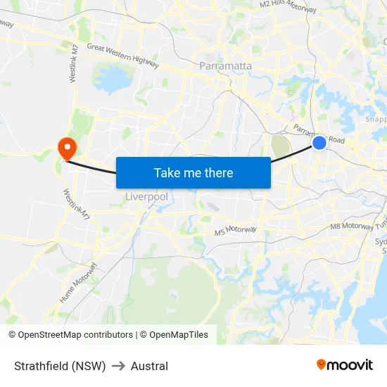 Strathfield (NSW) to Austral map
