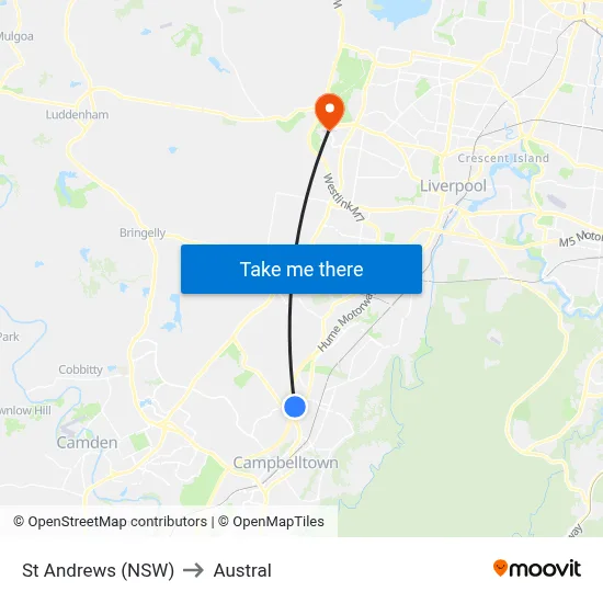 St Andrews (NSW) to Austral map