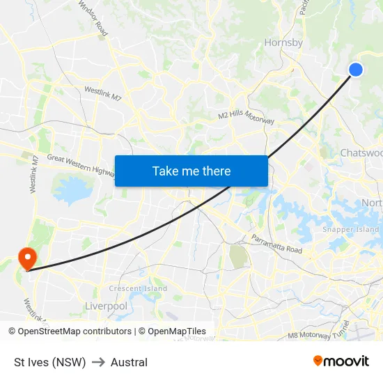 St Ives (NSW) to Austral map