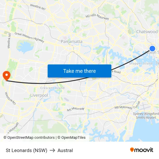 St Leonards (NSW) to Austral map