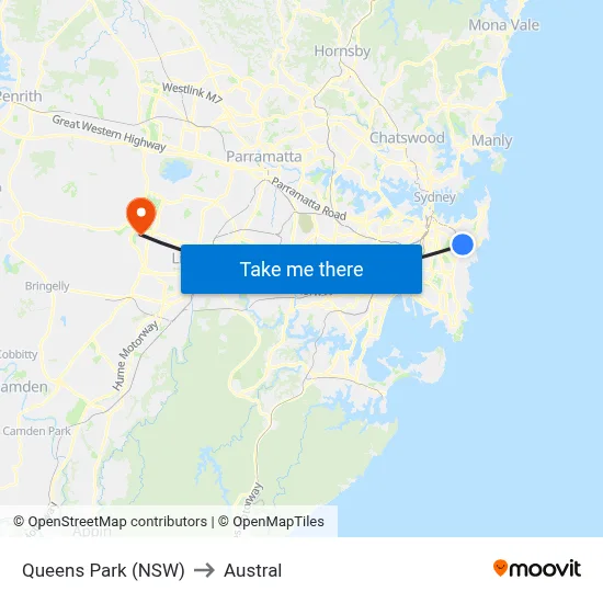 Queens Park (NSW) to Austral map