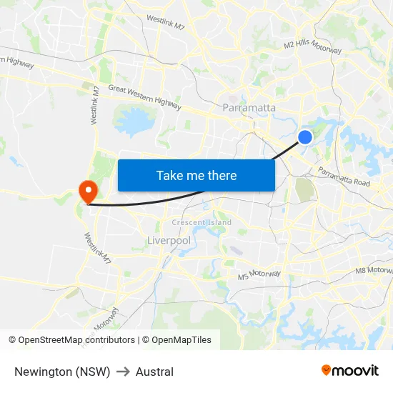 Newington (NSW) to Austral map