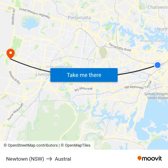 Newtown (NSW) to Austral map