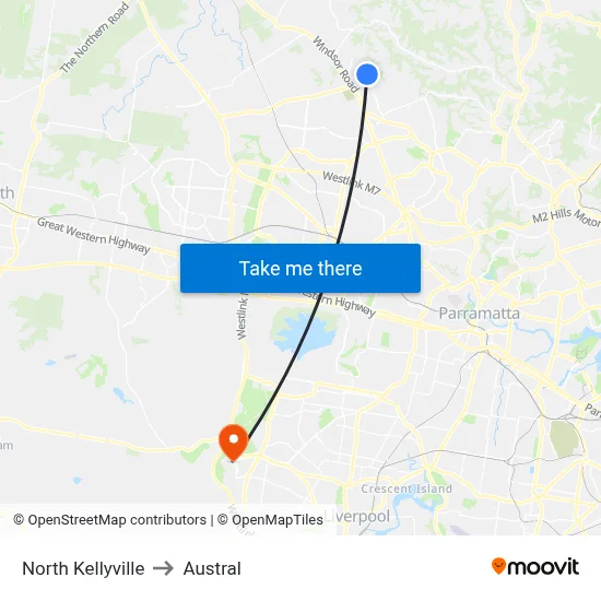 North Kellyville to Austral map