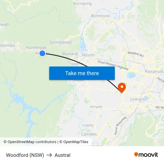 Woodford (NSW) to Austral map
