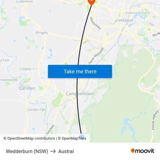 Wedderburn (NSW) to Austral map