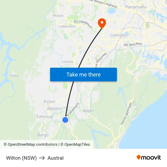 Wilton (NSW) to Austral map
