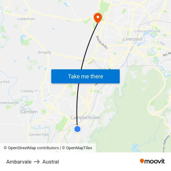 Ambarvale to Austral map