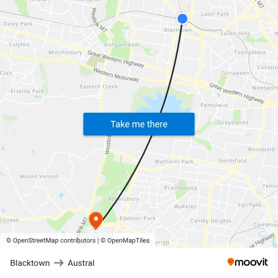 Blacktown to Austral map