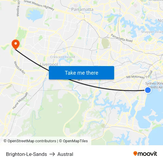 Brighton-Le-Sands to Austral map