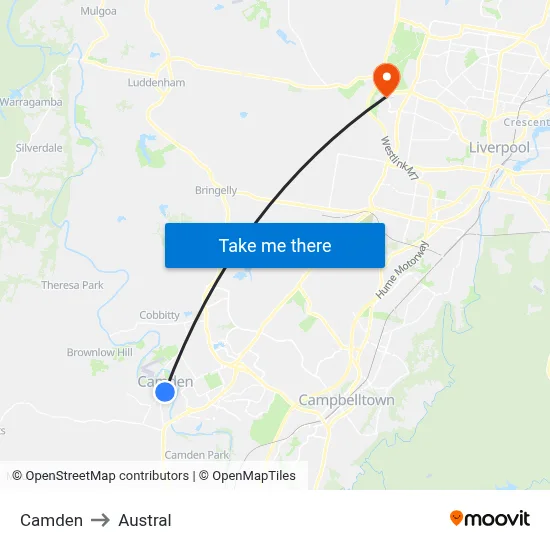 Camden to Austral map