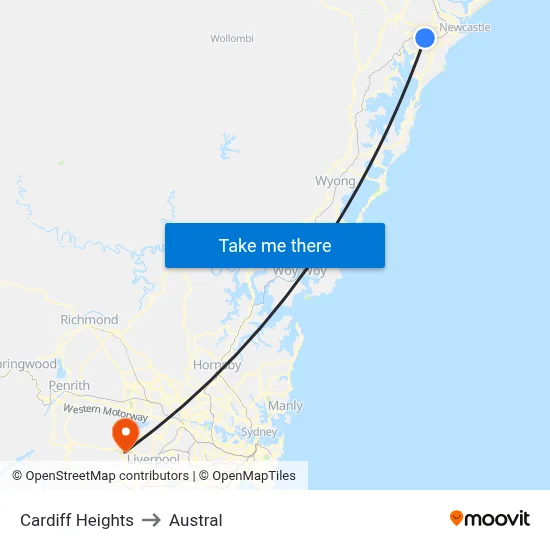 Cardiff Heights to Austral map