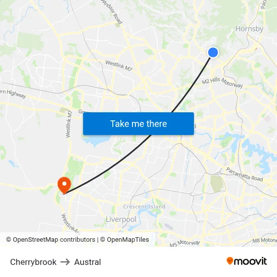 Cherrybrook to Austral map