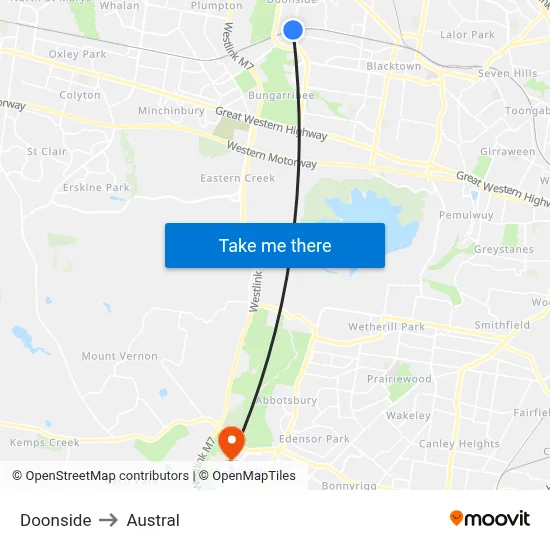 Doonside to Austral map