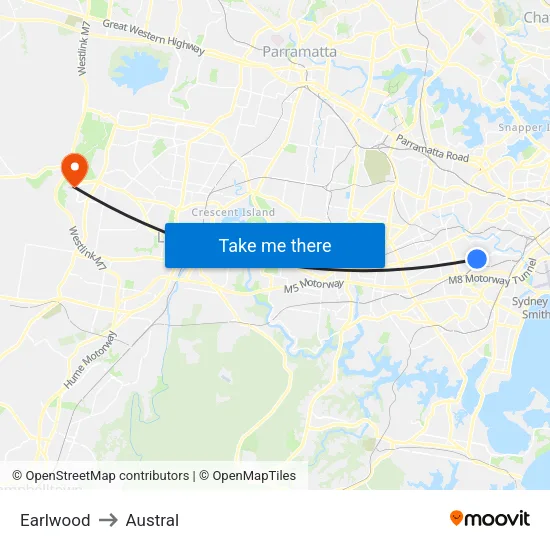 Earlwood to Austral map
